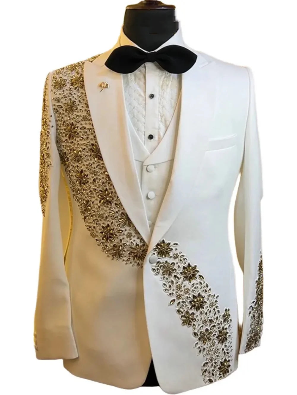 Gentleman Wedding Tuxedos Crystal 2 Pcs Jacket Pants Men Suit Luxury Single Breasted  Evening Business Blazer Customized