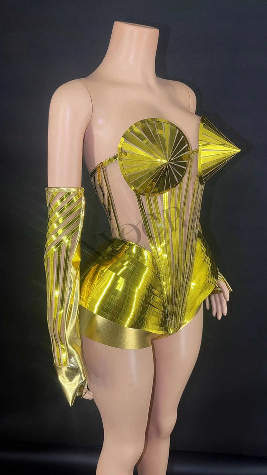 Sparkly Gold Sequins 3 Pieces Set for Women Sexy Singer Dancer Performance Dance Costume Show Stage Wear Nightclub Outfit