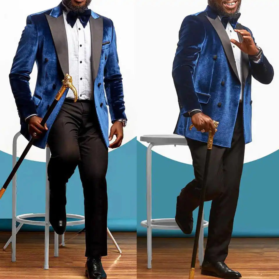 Fashion Velvet Man Tuxedos 1 Piece Set Jacket Men Suit Handsome Peaked Lapel Double Breasted Evening Wedding Groom Customized