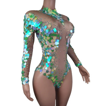 Sequin Jumpsuit Ladies Jazz Dance Show Clothing Party Sexy Rompers Women Party Mesh Rhinestone Bodycon Jumpsuits