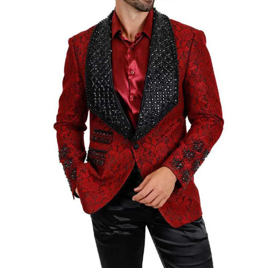 Customized Luxury Jacquard Wedding Suits for Men Tuxedo 3 Pieces Male Groom Prom Blazers Stand Collar Homme Marrige