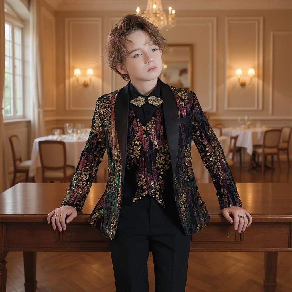 Sequin Boys Suit Set for Wedding Tuxedo Formal Children Suits for Piano Performance Costume Custom Made Kids Suit
