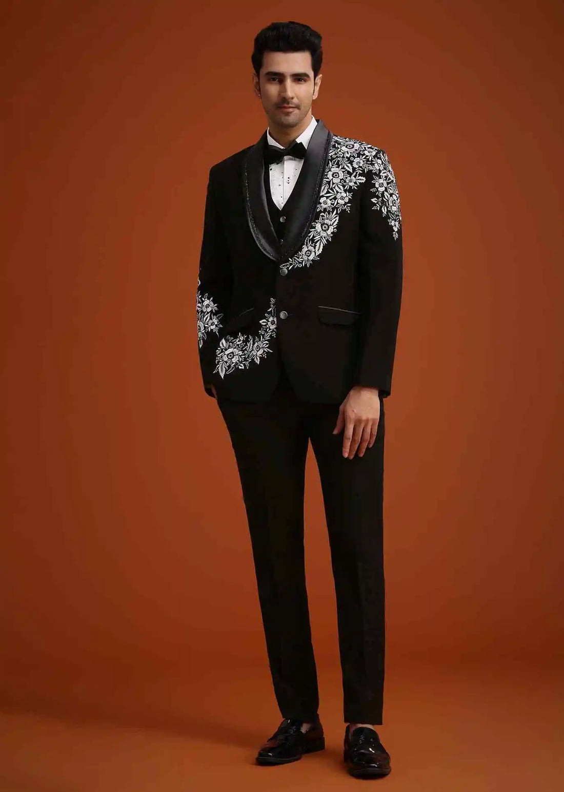 Elegant Men's Suits 2 Piece Blazer One Button Wide Satin Lapel  Appliques Wedding Formal Custom Made Plus Size Ropa Hombre