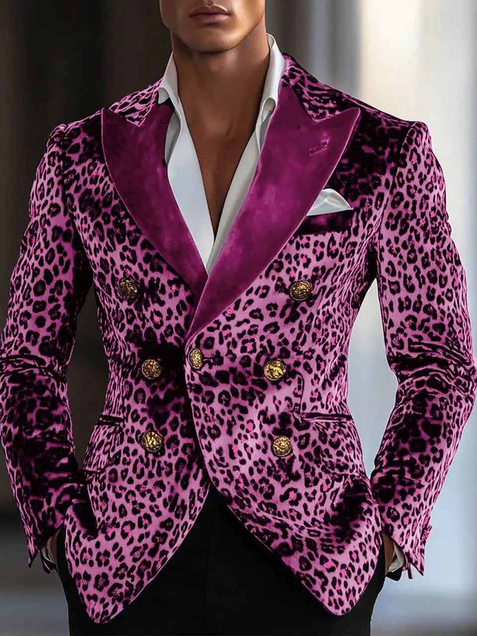 Modern Leopard Print Men's Suit Coat Notched Lapel Tuxedos Double Breasted Groom Wear Business Party Only Blazer Customized