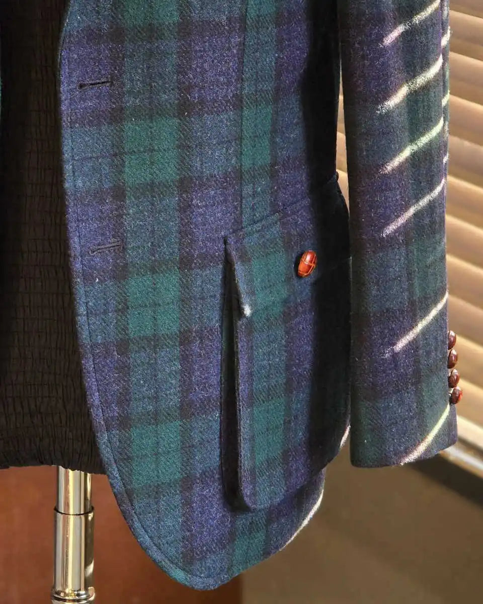 Plaid Woolen Autumn Men's Coat Peaked Lapel Tuxedos Single Breasted Groom Wear Business Party Coats Only Blazer Customized
