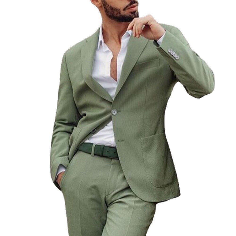 Light Green Notch Lapel Blazer Trousers Men Suits Tuxedo Prom Costume Homme Formal Wedding Pocket 2pcs Jacket Pants