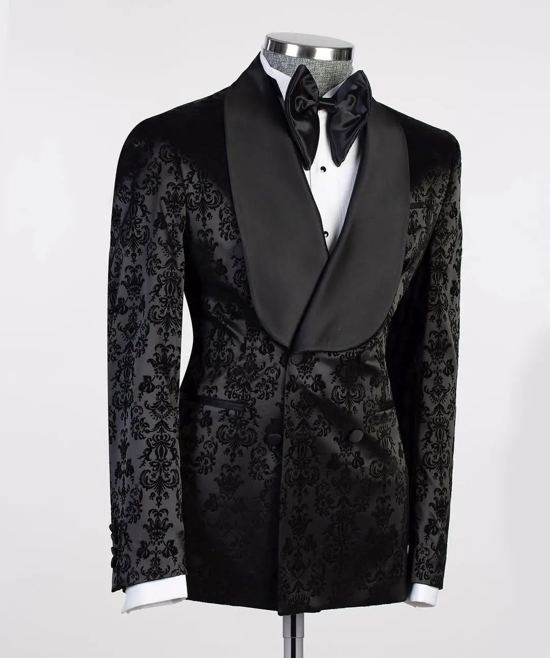 Retro Men Suits Tailor-Made 1 Piece Shawl Lapel Jacket Jacquard Only The Blazer Double Breasted Groom Customized Coat