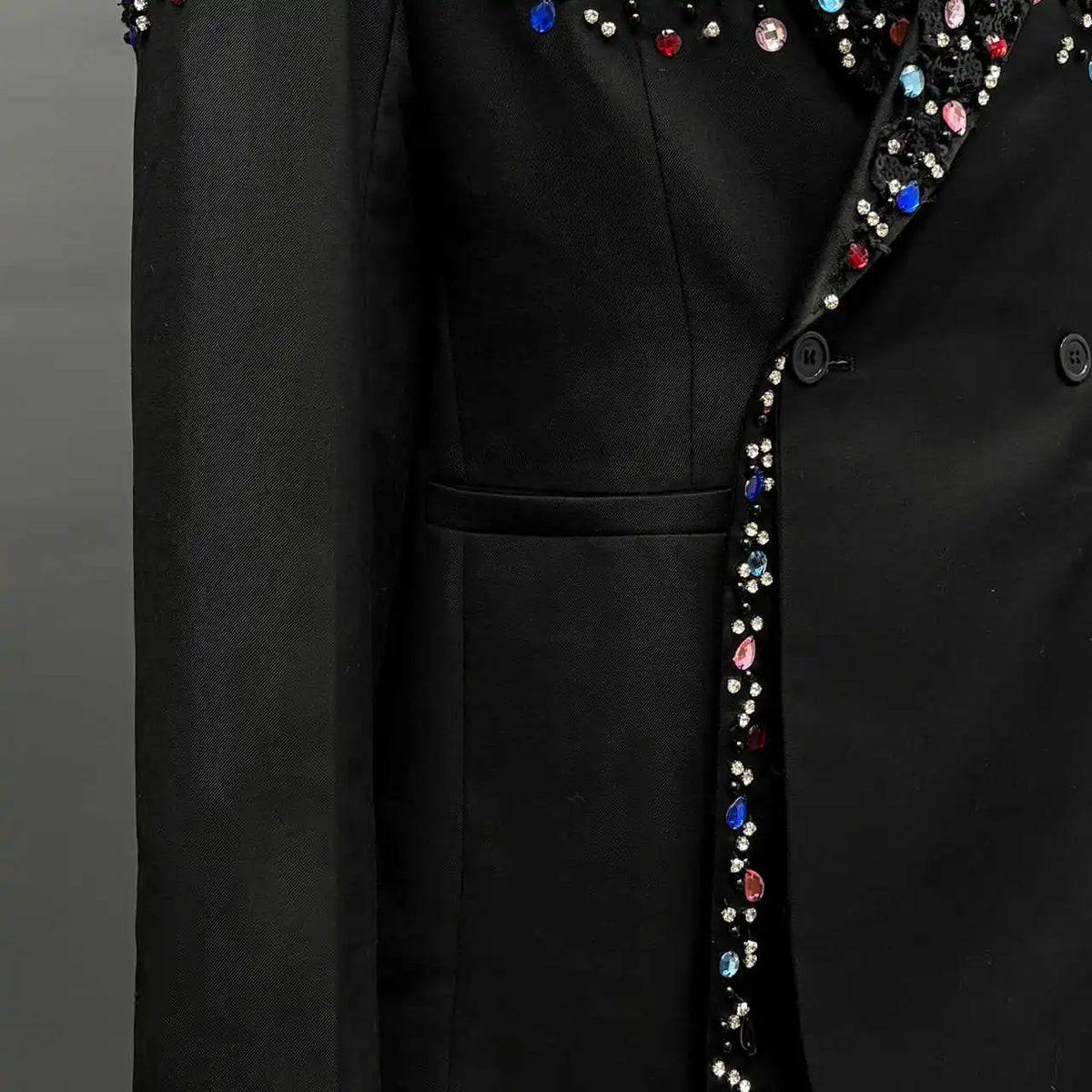 Luxurious Black Wedding Tuxedos 1 Piece Set Jacket Colorful Crystal Men Suit Peaked Lapel Customized Groom Wear Party Suits