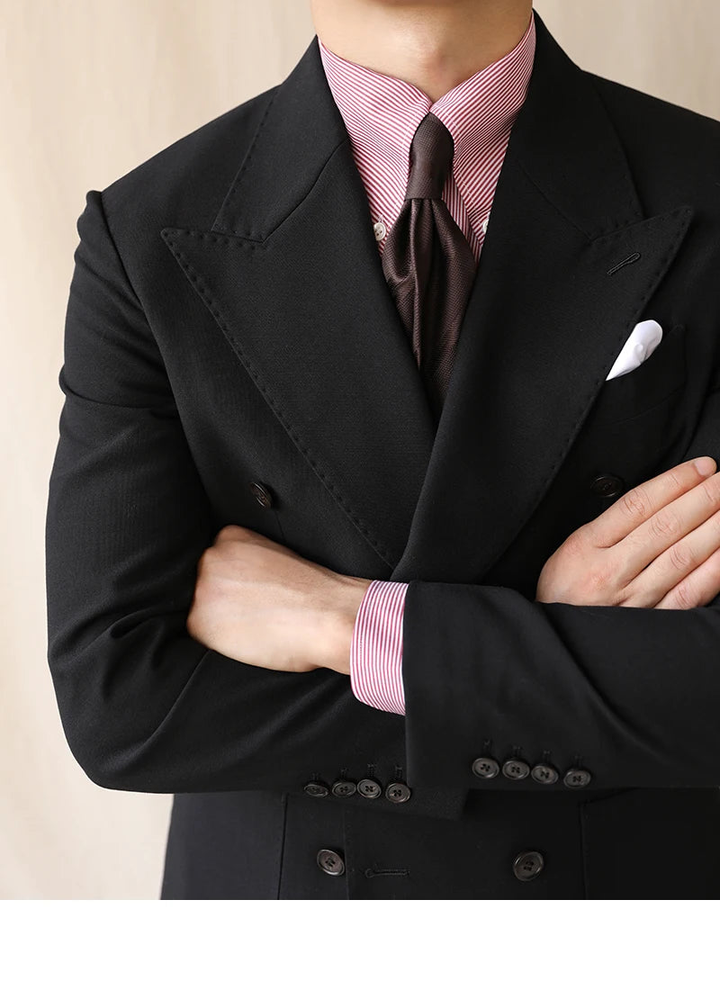 British Style Men Blazers Casual Business Double Breasted Casual Suit Jacket Wedding  Dress Coat Social Banquet Tuxedo Costume