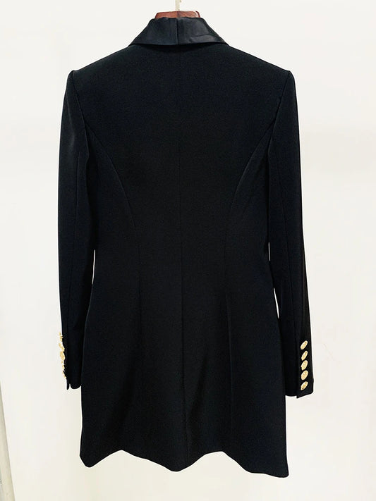Newest Fashion Women's Metal Button Rhinestone Diamonds Beading Badge Shawl Collar Long Blazer