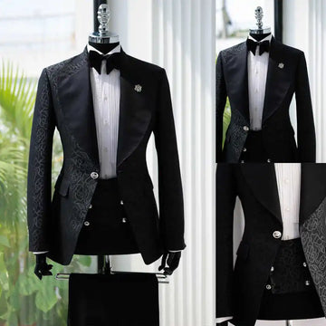 Vintage Jacquard Wedding Suits for Groom Peaked Lapel Single Breasted Tuxedos 2 Pcs Jacket Pants Evening Party Prom Customized
