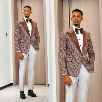 Elegant Jacquard Wedding Groom Tuxedos Slim Fit 2 Pieces Jacket Pants Male Prom Party Casual Occasion Customized