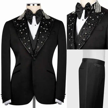 Luxury Wedding Men's Suits 2-Piece Blazer Beads Designer Customized Plus Size Wedding Tuxedo Party Prom Trajes Para Hombre