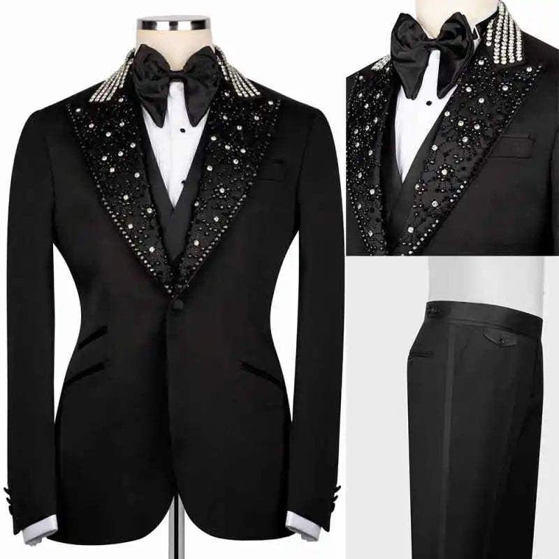 Luxury Wedding Men's Suits 2-Piece Blazer Beads Designer Customized Plus Size Wedding Tuxedo Party Prom