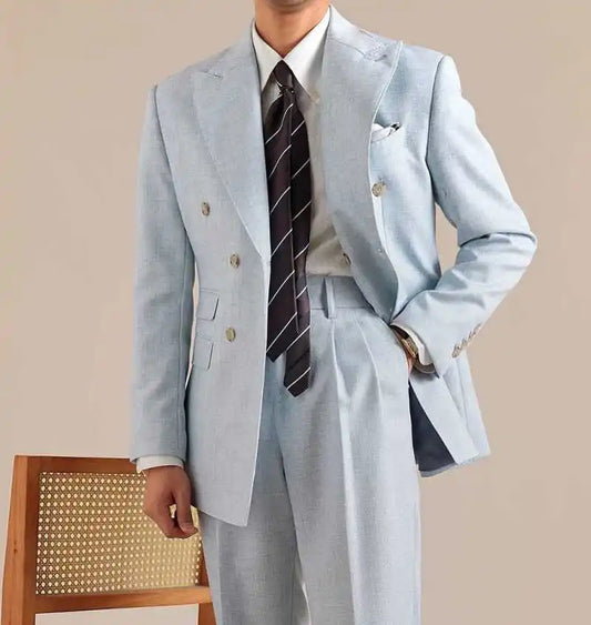 Simple Wedding Suits for Groom Peak Lapel Double Breasted Tuxedos 2 Pcs Jacket Pants Business Party Prom Customized