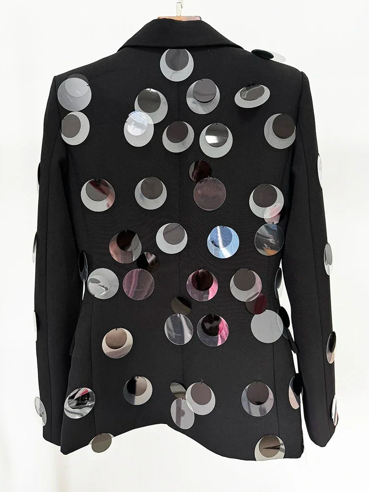 Chic Women's Sequin Blazer with Eye-Catching Cutouts – Stylish Single Button Design for Trendsetters