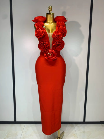 3D Flower Sleeveless Bodycon Bandage Dress Women Celebrity Elegant Party Club Luxury Birthday Dress Vestidos