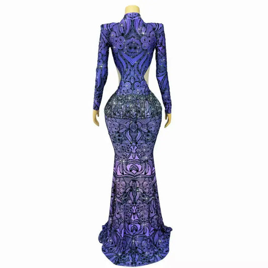Sexy High-end Purple Shining Rhinstones Fringes Trim Fit Dress Evening Red Carpet Gowns Fashion Show Photoshoot Stage Outfit
