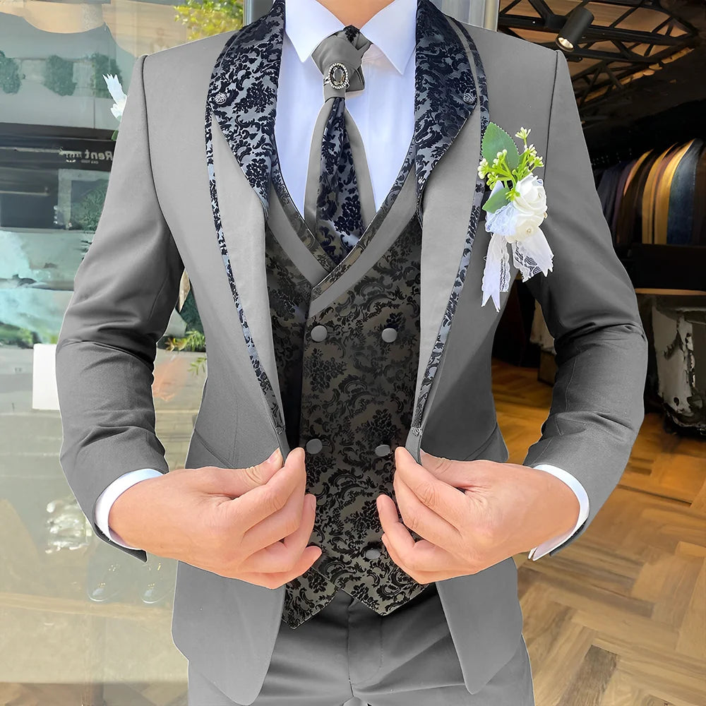 Traje de 3 piezas para hombre, elegante esmoquin para boda, chaqueta, pantalón y chaleco, blazer formal personalizado.