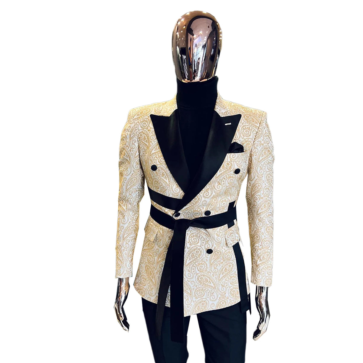 Men Wedding  Blazer Floral Jacquard Coat Peaked Lapel Double Breasted for Male Prom Customize Only Jacket