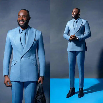 Simple Wedding Tuxedos 2 Piece Set Jacket Pants Double Breasted Men Suit Notched Lapel  Customized Groom Wear Party Suits