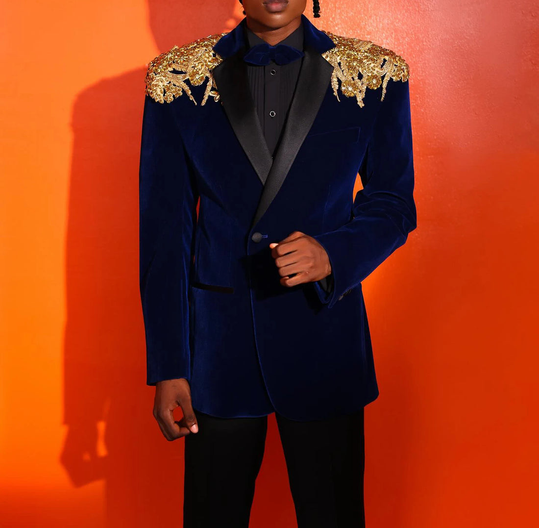 Luxury Velvet Men Wedding Suits 2 Piece Groom Wedding Tuxedos Appliques Prom Jacket Business Customized