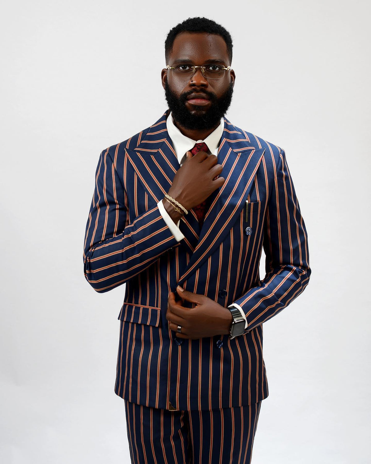Luxury Men's Suit 2 Pieces Blazer Pants Double Breasted Peaked Lapel Business Formal Stripes Wedding Groom Tailored Costume Homme