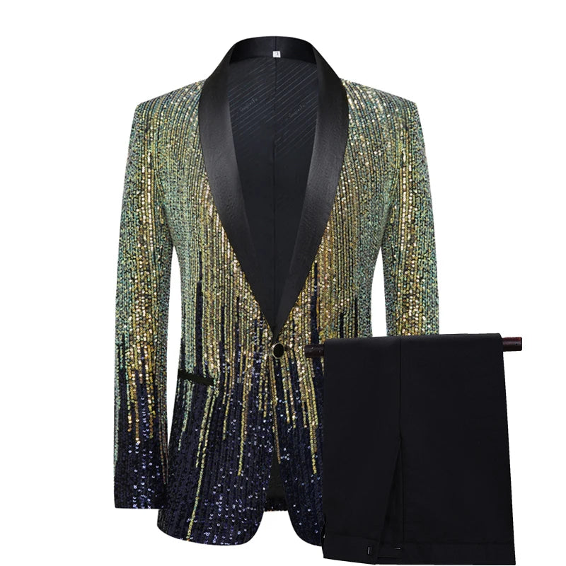 Glamoroso conjunto de esmoquin con lentejuelas para hombre, blazer y pantalón, para fiestas, bodas y eventos especiales: una declaración de moda a medida.