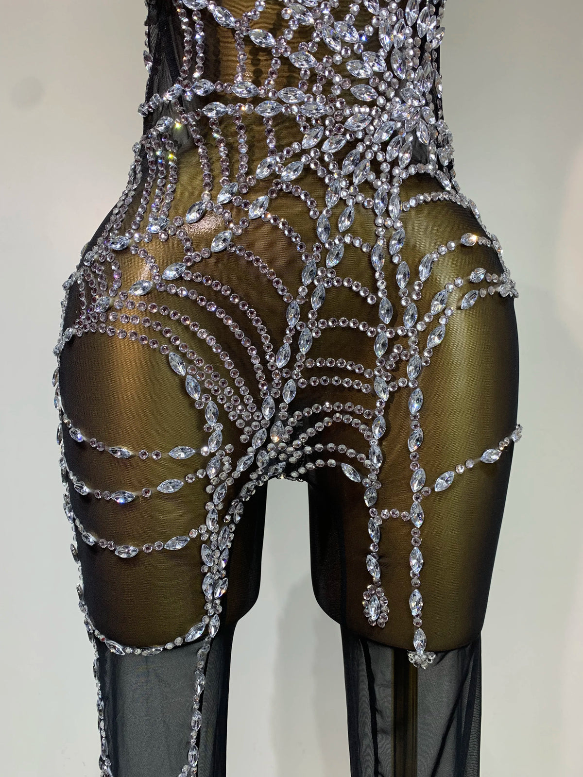 Sparkly Diamond Women Sexy Mesh Jumpsuit Nightclub Bar Party Show Gogo Dancer Clothing Drag Queen Outfit Stage Costume