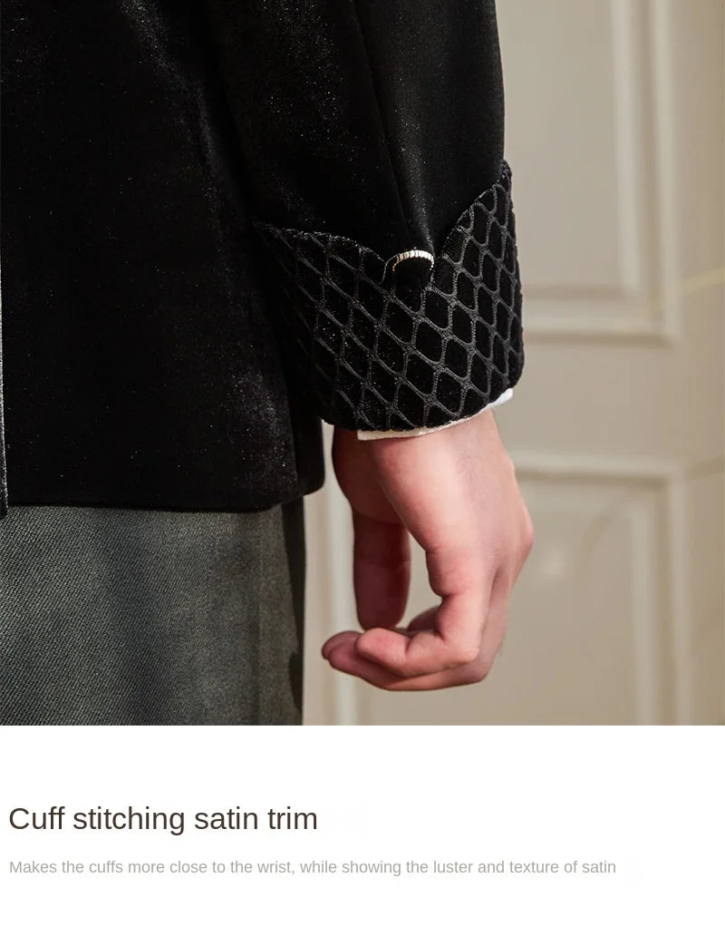 Homemade Autumn and Winter Small Capital Banquet Shade Collar Velvet Suit Gentry Fashion Trendy Suit Jacket Men