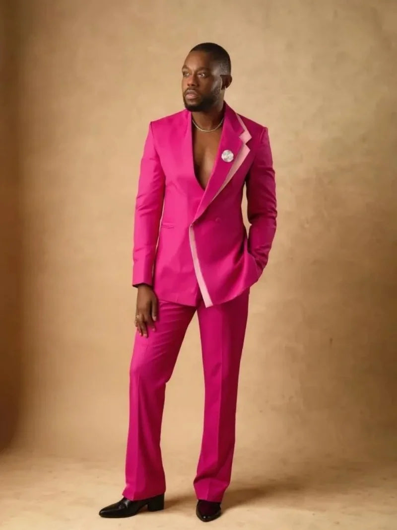 Bright Man Tuxedos 2 Pcs Jacket Pants Notched Lapel Wedding Suit Design Double Breasted Evening Groom Party Outfits Customized