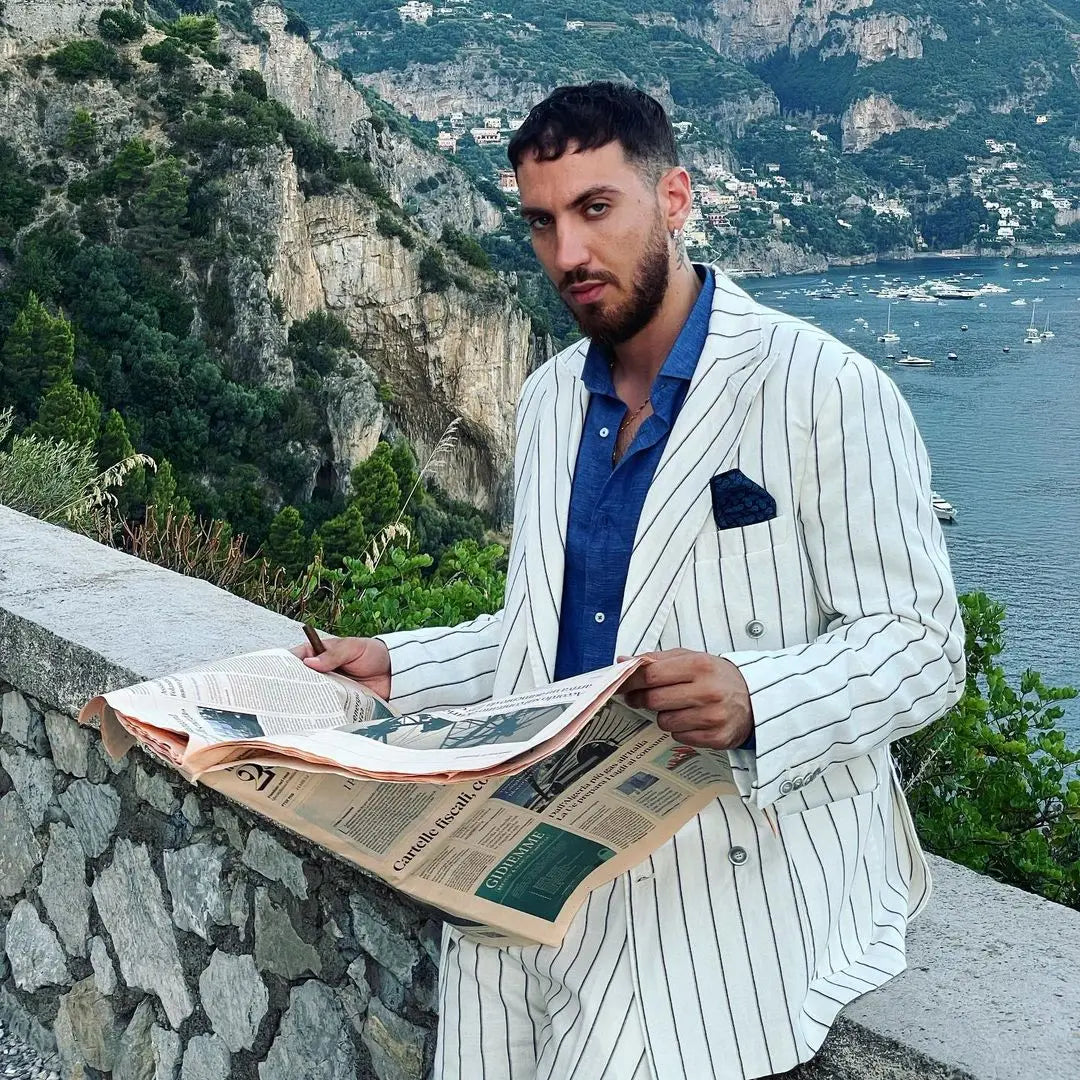 Costume homme blanc à rayures fines sur mesure 2 pièces blazer croisé pantalon tenue de travail formelle décontractée quotidienne fête sur mesure