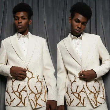 Handsome Men's Suits 2 Pieces Peaked Lapel Jacket Crystals One Button Formal Business Occasion Party Customized
