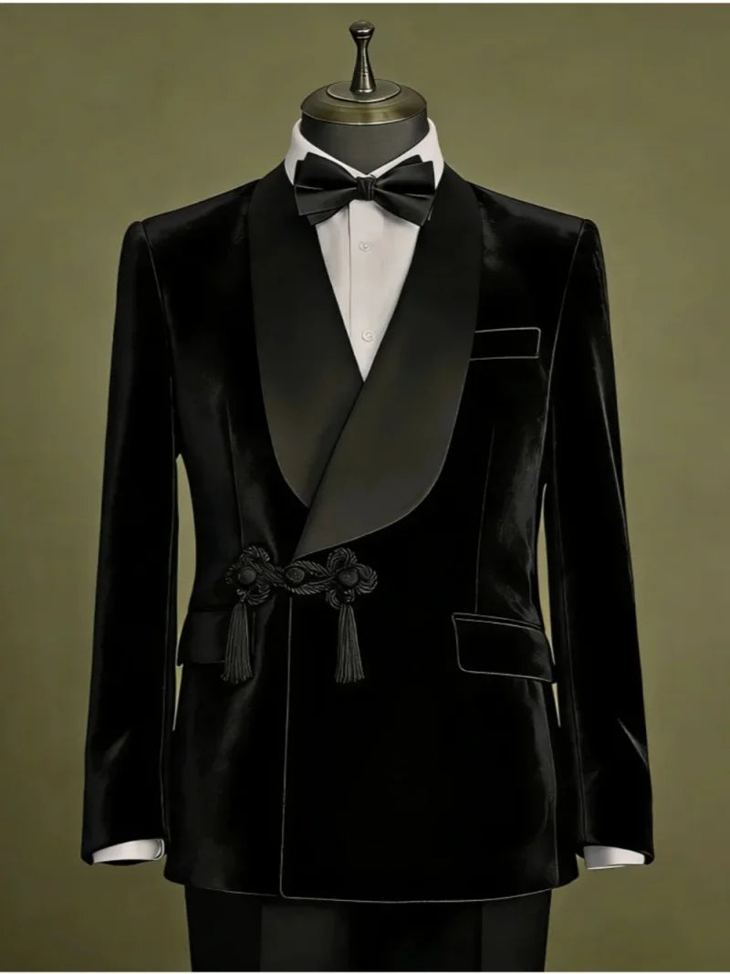Vintage Man Tuxedos 1 Pcs Jacket Velvet Shawl Lapel Wedding Suit Simple Double Breasted Evening Groom Party Outfits Customized