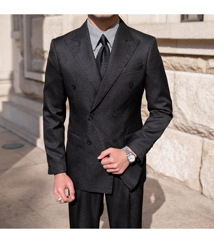 Trajes formales casuales de doble botonadura, 2 piezas, trajes de negocios sencillos de lujo para hombre, traje ajustado de color liso para hombre 