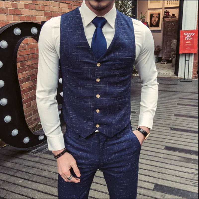 Casual Suit (Blazer+Vest+Trousers) Men's British Style Business Elegant Fashion Casual Party Gentleman Dress Three-piece Suit