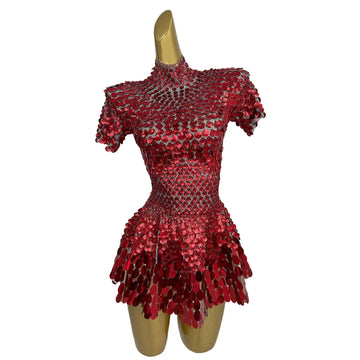 Luxury Red Mirror Party Dresses Sequin Glitter Woman Summer Clothing Night Prom Dresses Ballroom Performance Wear