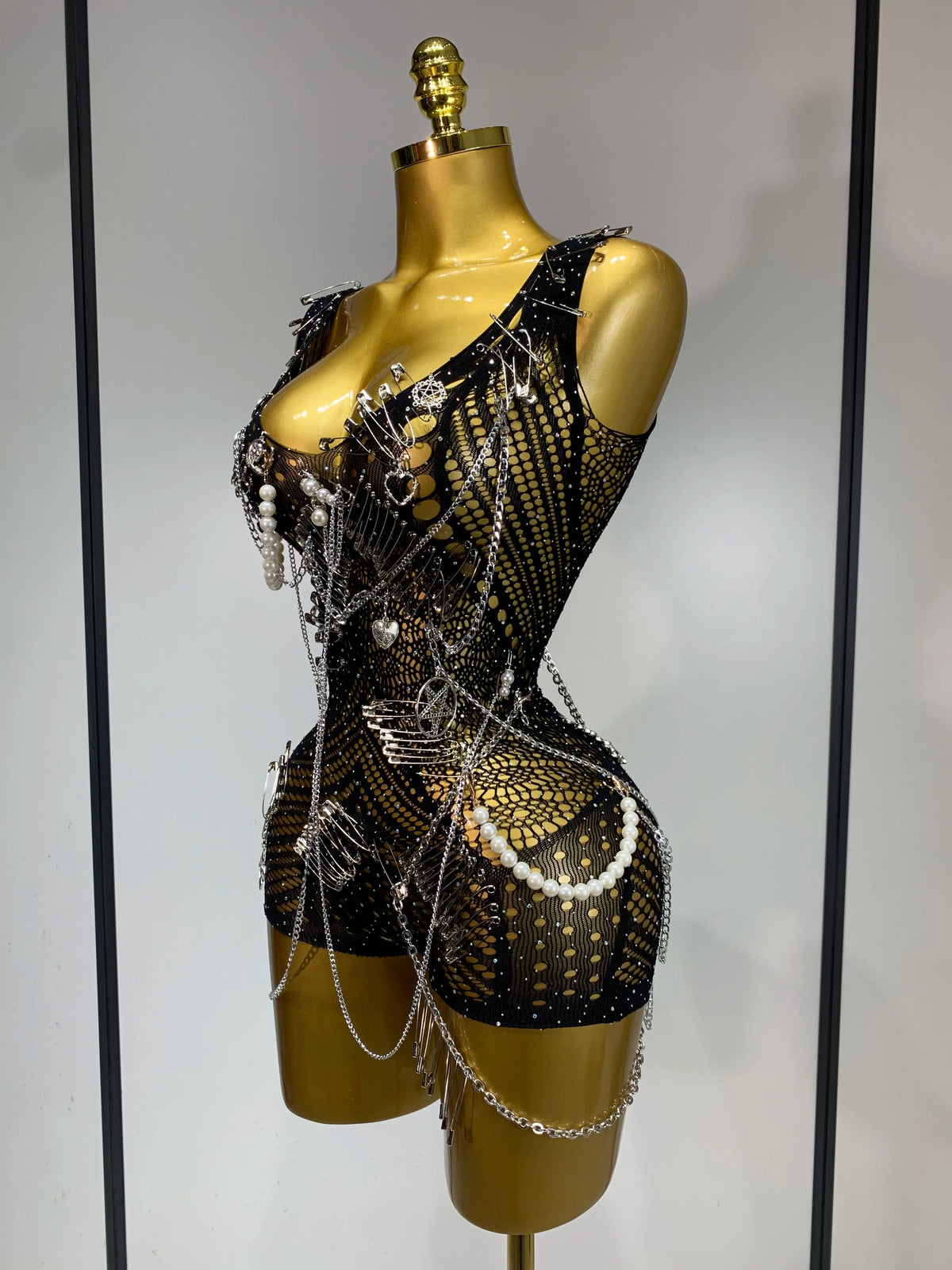 Women Pin Sparkly Crystal Cut Out Sexy Stretch Bodysuit Women Nightclub DJ Clothing Stage Singer Dancer Performance Costume