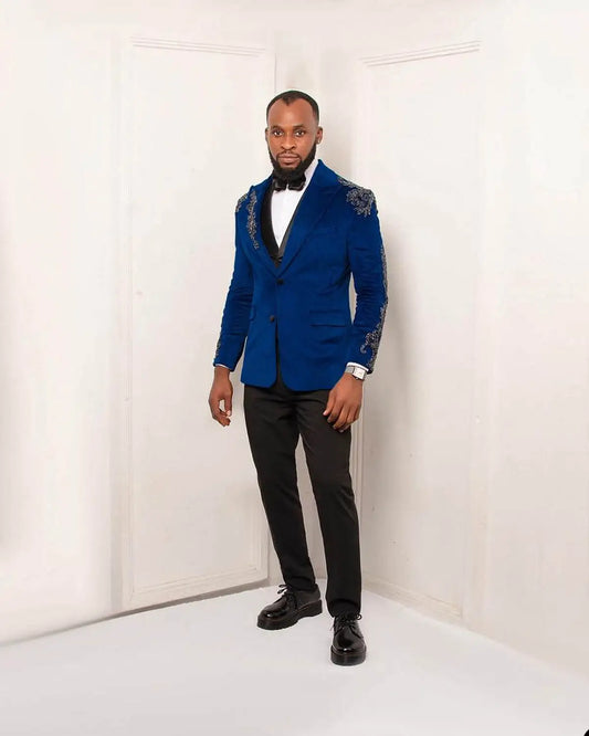 Vintage Men Suits for Wedding Peaked Lapel Blazer Appliques Two Button Celebrity Tuxedo Groom Coat Customized One Jacket