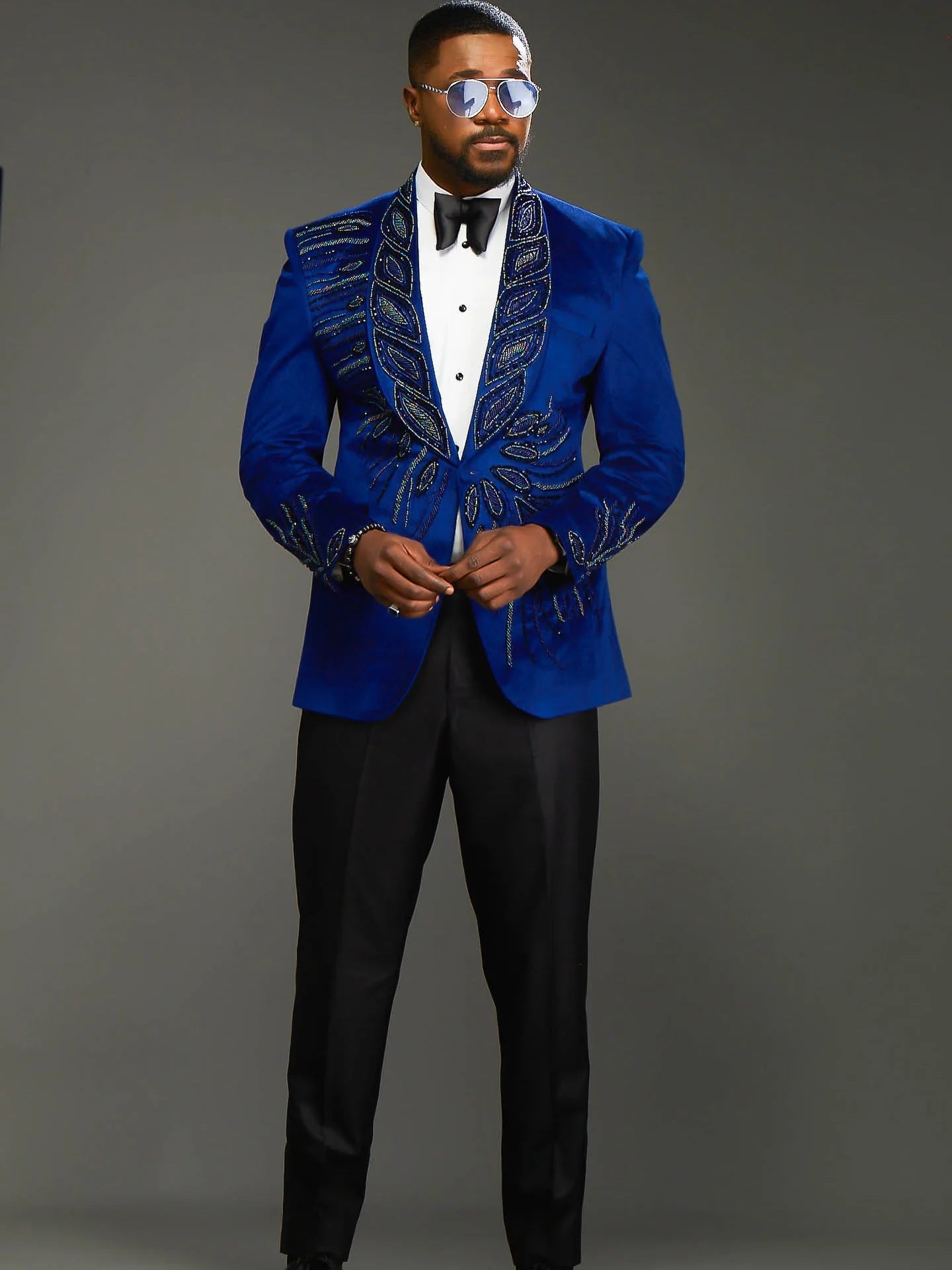 Fashion Men's Suit Shawl Lapel Tailor-Made 2 Pieces Set Beading Jacket Sequins Blazer One Button Groom Customized Coat Pants