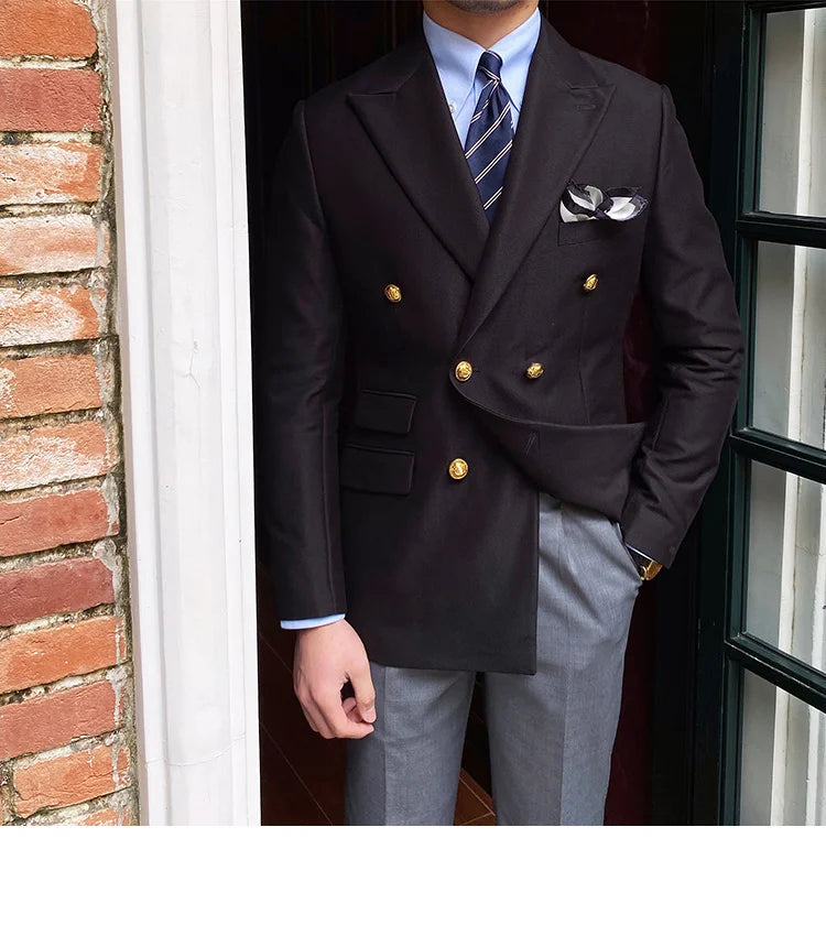 Blazer de estilo británico para hombre, traje ajustado de dos piezas con doble botonadura, color liso, informal y moderno.