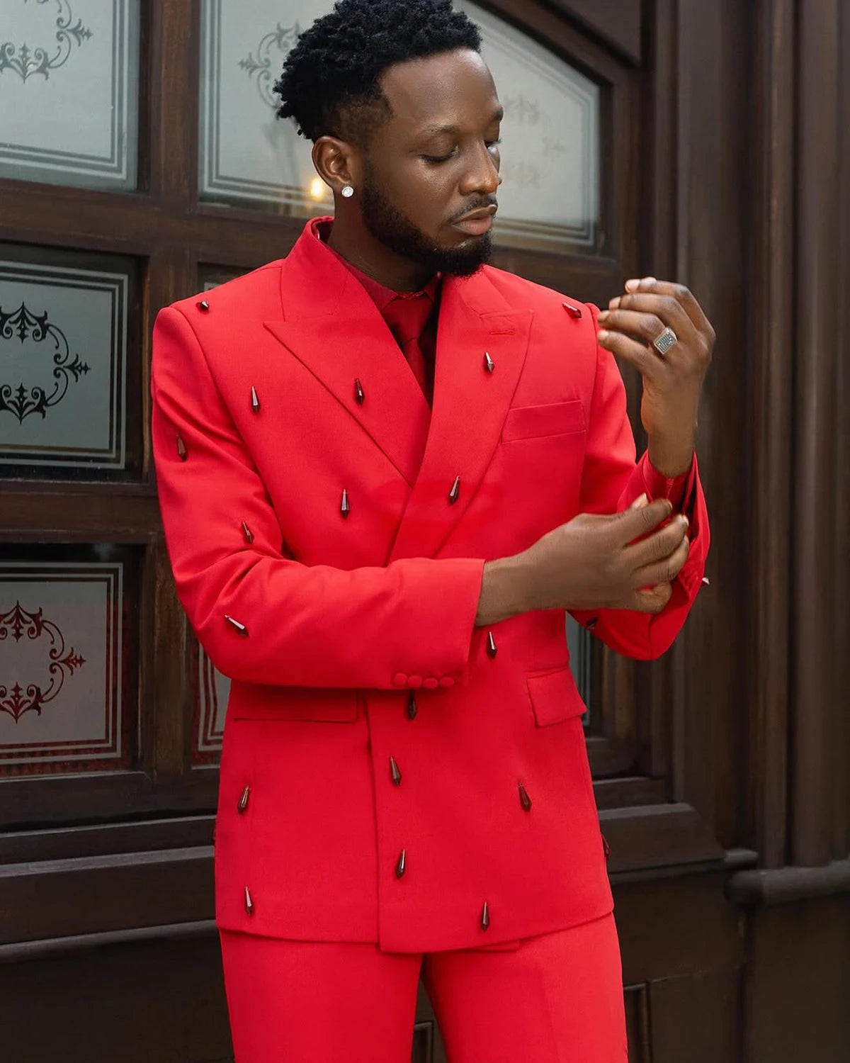 Simple Men Suits Tailor-Made Groom 2 Pieces Peaked Lapel Jacket Blazer Double Breasted Evening Party Customized Coat Pants