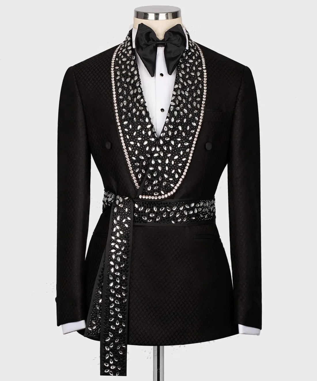 Vintage Men's Suit Rhinestone Shawl Lapel Blazer One Pieces Set Coat with Belt Beaded Prom Formal Occasion Customized Jacket
