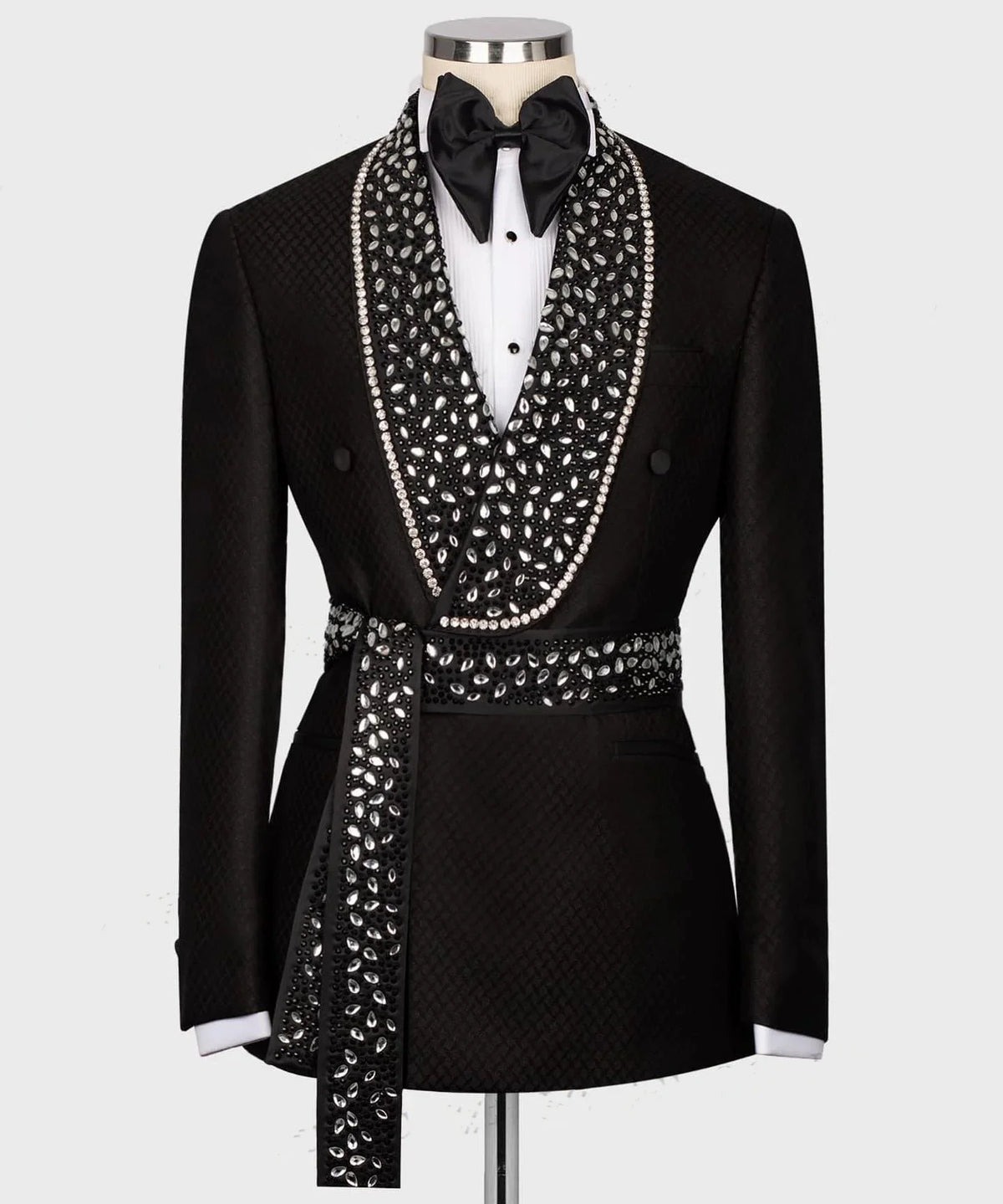 Vintage Men's Suit Rhinestone Shawl Lapel Blazer One Pieces Set Coat with Belt Beaded Prom Formal Occasion Customized Jacket