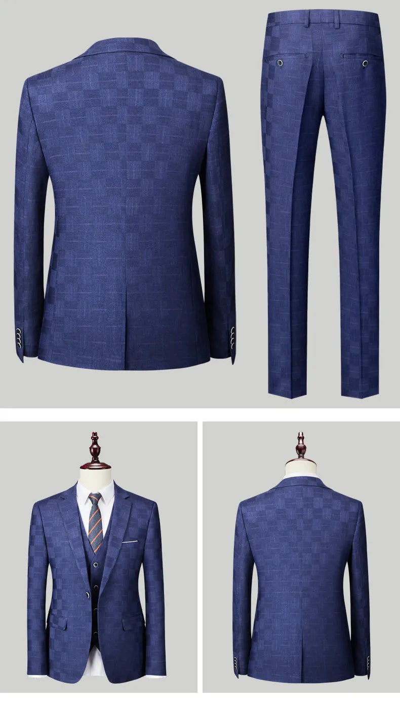 Plaid Men's Suit Korean Slim Suit Suit Men's Business Large Size Three-piece Set