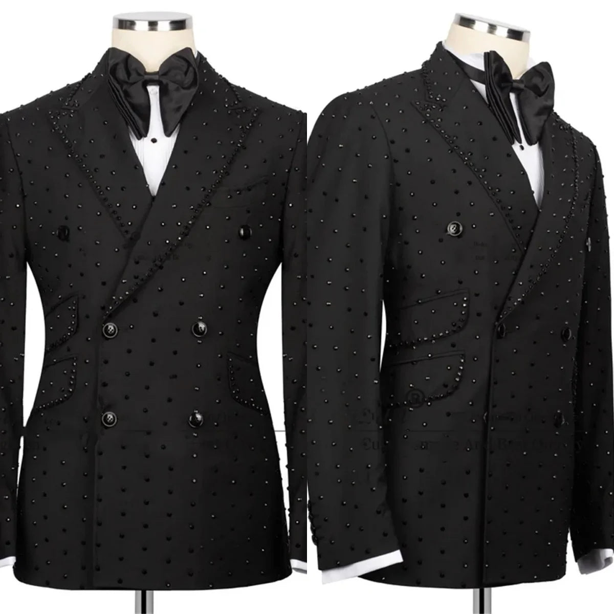 Rhinestone Men Wedding Suits Peak Lapel Tuxedo Groom Wear 2 Pcs Jacket Pants Business Evening Party Customized