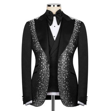 Customized Style Men Suits 3 Pieces Sets Diamond Male Dinner Prom Blazers Jacquard Groom Tuxedos Slim Fit Costume Homme