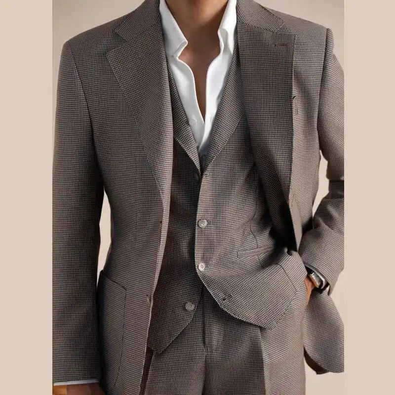 Costume 3 pièces à double boutonnage, tenue décontractée et formelle, élégant, en laine, de luxe, pour homme, gentleman britannique