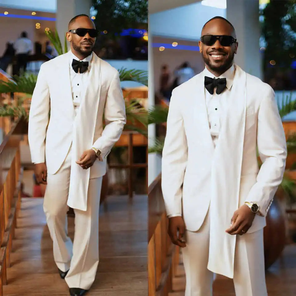 Simple Men Wedding Suits Shawl Lapel Tuxedos Groom Wear 2 Pcs Jacket with Pants Prom Evening Party Custom Made