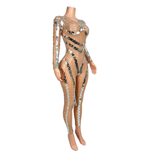 Fashion Women Rhinestone Bodysuits Nightclub Party Show Clothing Ladies Bodycon Sequins Jumpsuits Sexy Diamond Leotards